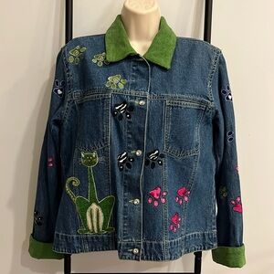 Vintage Bleu Bayou Feline Cat Paw Embroidered Denim Shirt Jacket Y2K  Size S